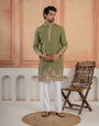 Designer Green Multi Colour Embroidery Golden Sequence Work Kurta Set