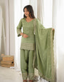 Royal Green Roman Silk Fancy Kurta with Farshi Shalwar and Dupatta