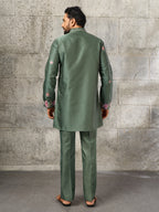Exclusive Green Silk Embroidered Ethnic Kurta Bell Bottom Set
