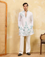 Classic Khadi Silk Designer Kurta With Green Thread Work