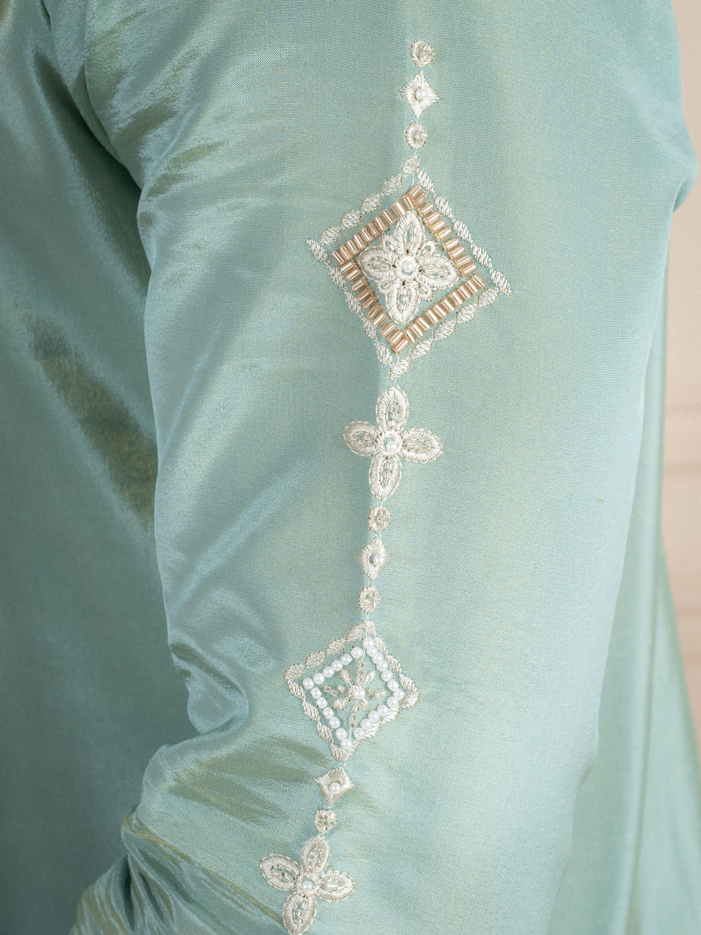 Sea Green Tissue Beads Kurta Set | Tulip Designer
