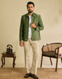 Green Velvet Heavy Mirror Work Bomber Jacket & Beige Pant
