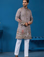 Classy Grey Embroidered Mens Kurta for Wedding Events