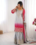 Premium Chinnon Silk with Coding Dori with Sequence with Rivet Moti Work Fancy Suit Set