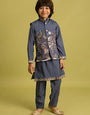 Wedding Special Kids Blue Grey Koti Kurta Outfit