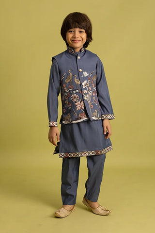 Wedding Special Kids Blue Grey Koti Kurta Outfit