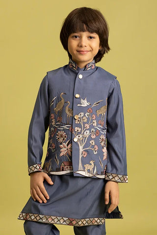 Wedding Special Kids Blue Grey Koti Kurta Outfit