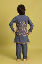 Wedding Special Kids Blue Grey Koti Kurta Outfit