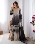 Premium Chinnon Silk with Coding Dori with Sequence with Rivet Moti Work Fancy Suit Set
