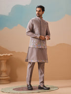 Elegant Grey Embroidered Kurta Jacket and Pant for Mens