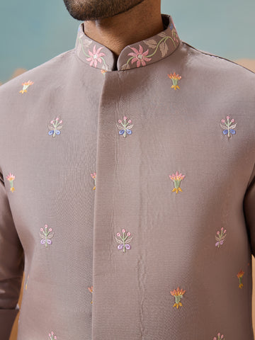 Elegant Grey Embroidered Kurta Jacket and Pant for Mens