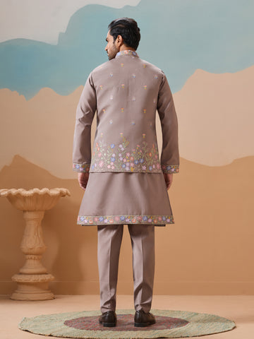 Elegant Grey Embroidered Kurta Jacket and Pant for Mens
