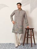 Wedding Traditional Look Grey Kurta for Mens Wear