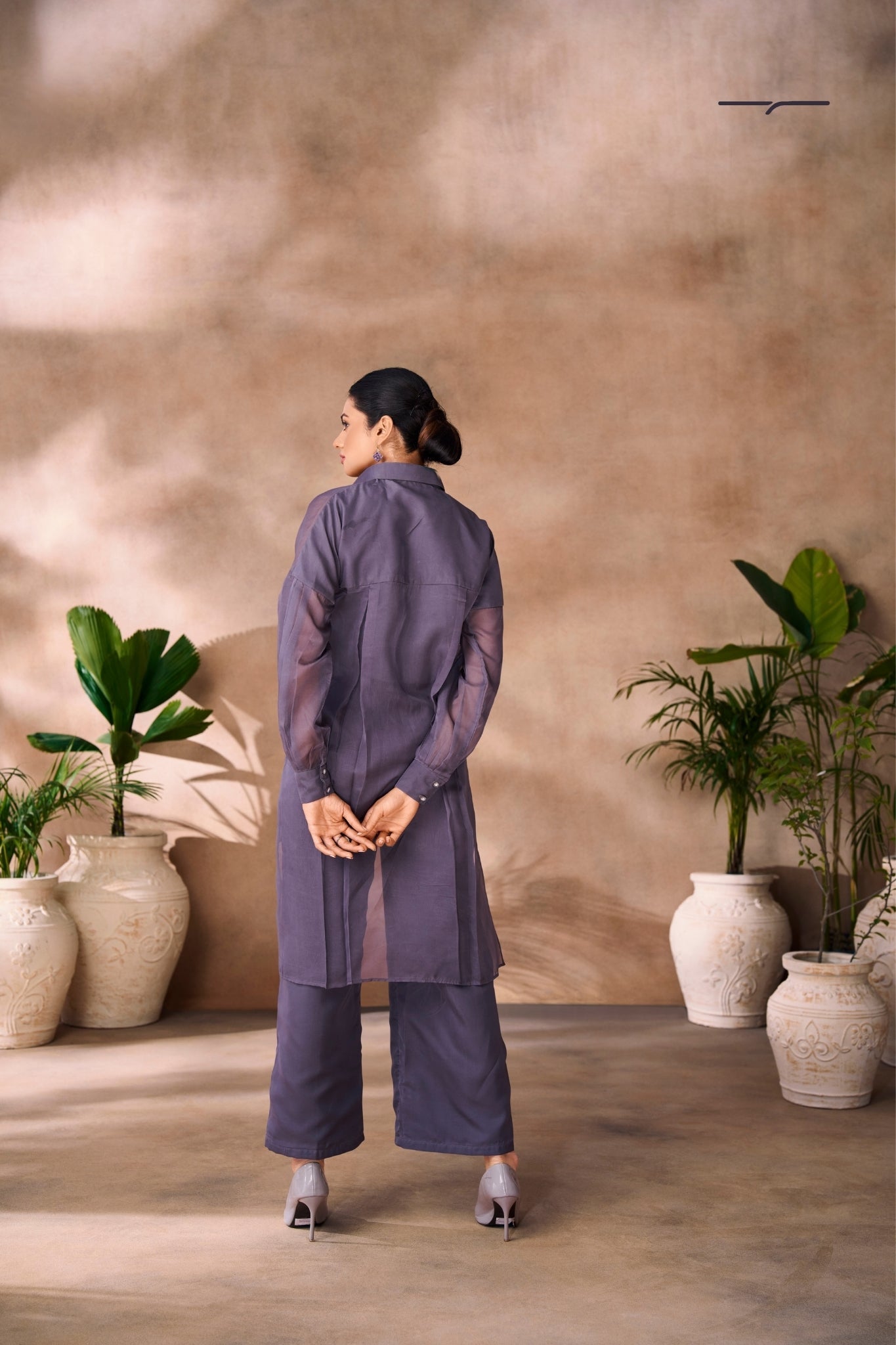 Ethereal Grey Floral Organza Ensemble Co Ord Set