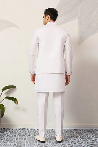 Elegant Wedding Special White Koti Kurta Pajama Set
