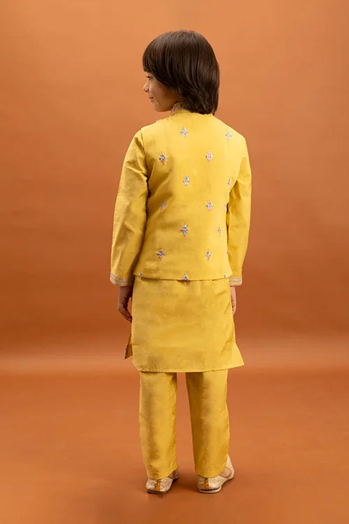 Haldi Celebration Kids Wear Yellow Kurta Pajama with Koti