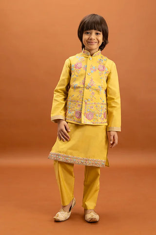 Haldi Celebration Kids Wear Yellow Kurta Pajama with Koti