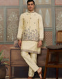 Haldi Special Light Yellow Koti Kurta Set for Mens Wear