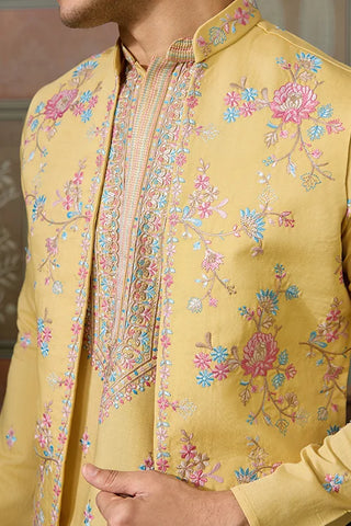 Trending Yellow Haldi Ceremony Koti Kurta for Men