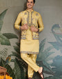 Haldi Special Yellow Kurta Pajama with Open Jacket for Men