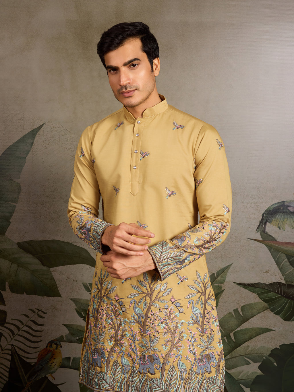 Haldi Ceremony Special Yellow Embroidered Kurta for Men