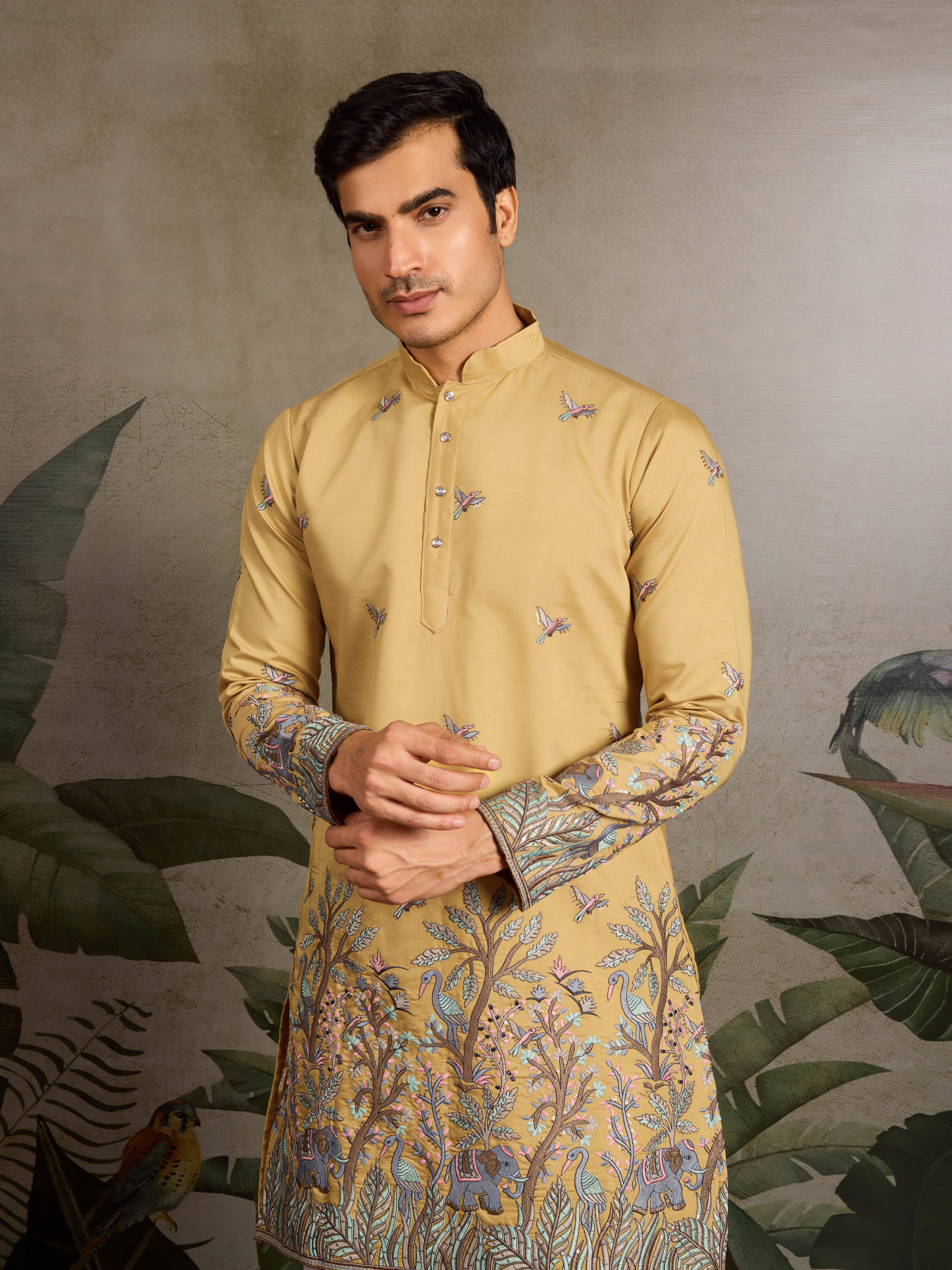 Haldi Ceremony Special Yellow Embroidered Kurta for Men
