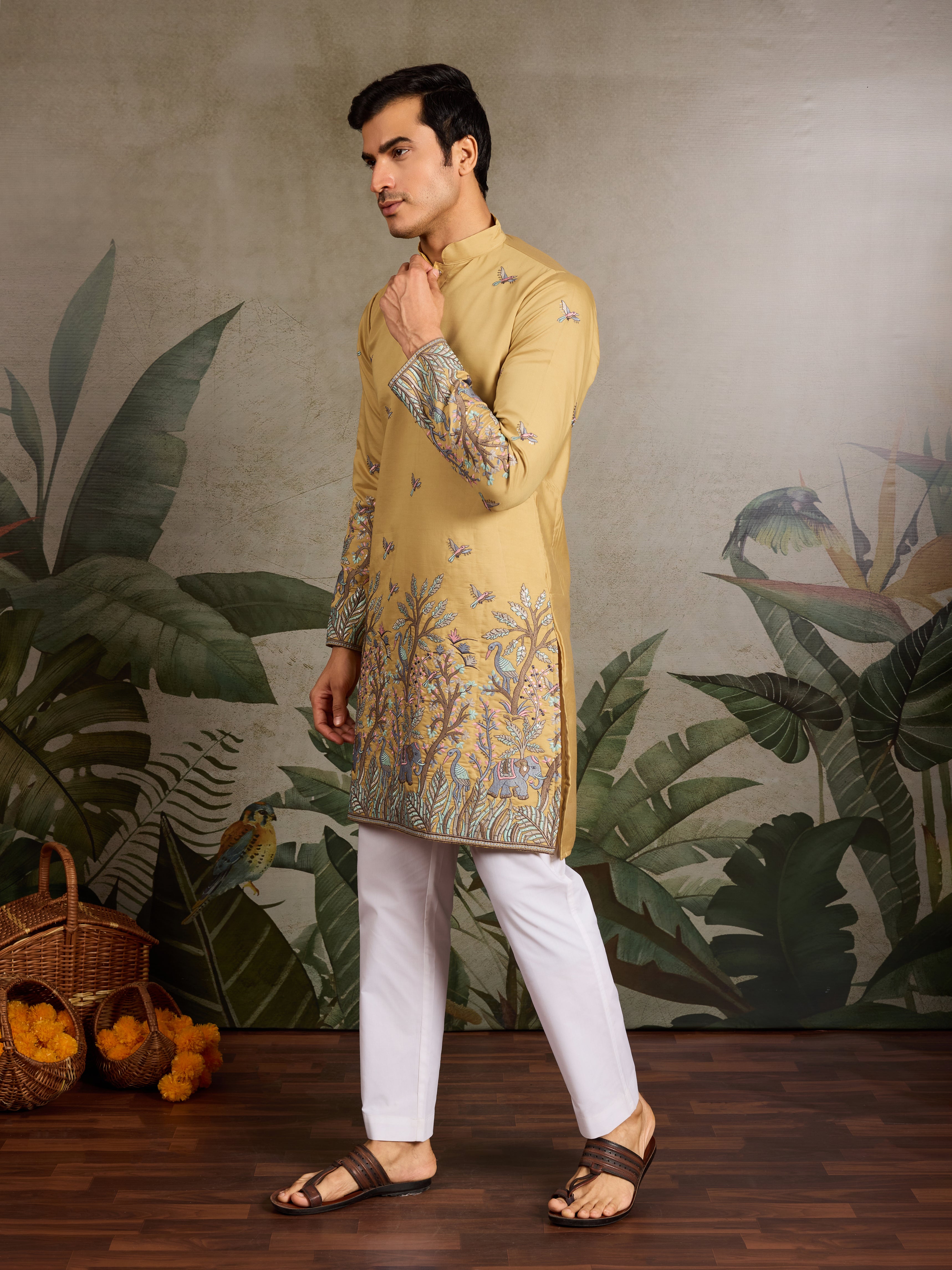 Haldi Ceremony Special Yellow Embroidered Kurta for Men
