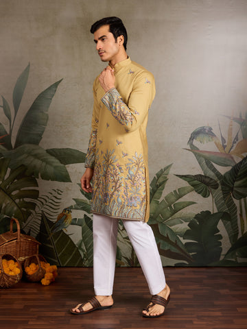 Haldi Ceremony Special Yellow Embroidered Kurta for Men