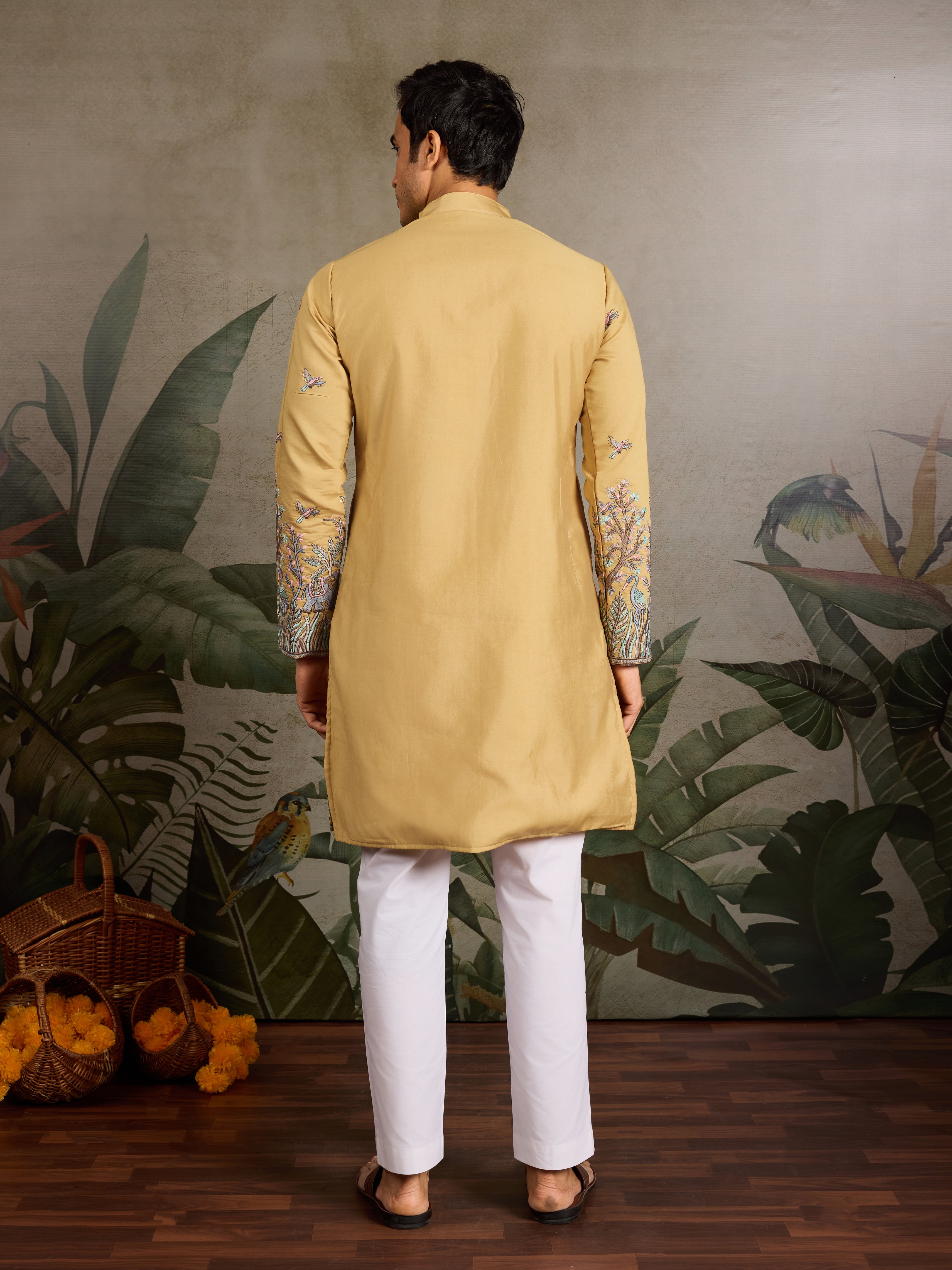 Haldi Ceremony Special Yellow Embroidered Kurta for Men