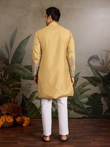 Haldi Ceremony Special Yellow Embroidered Kurta for Men