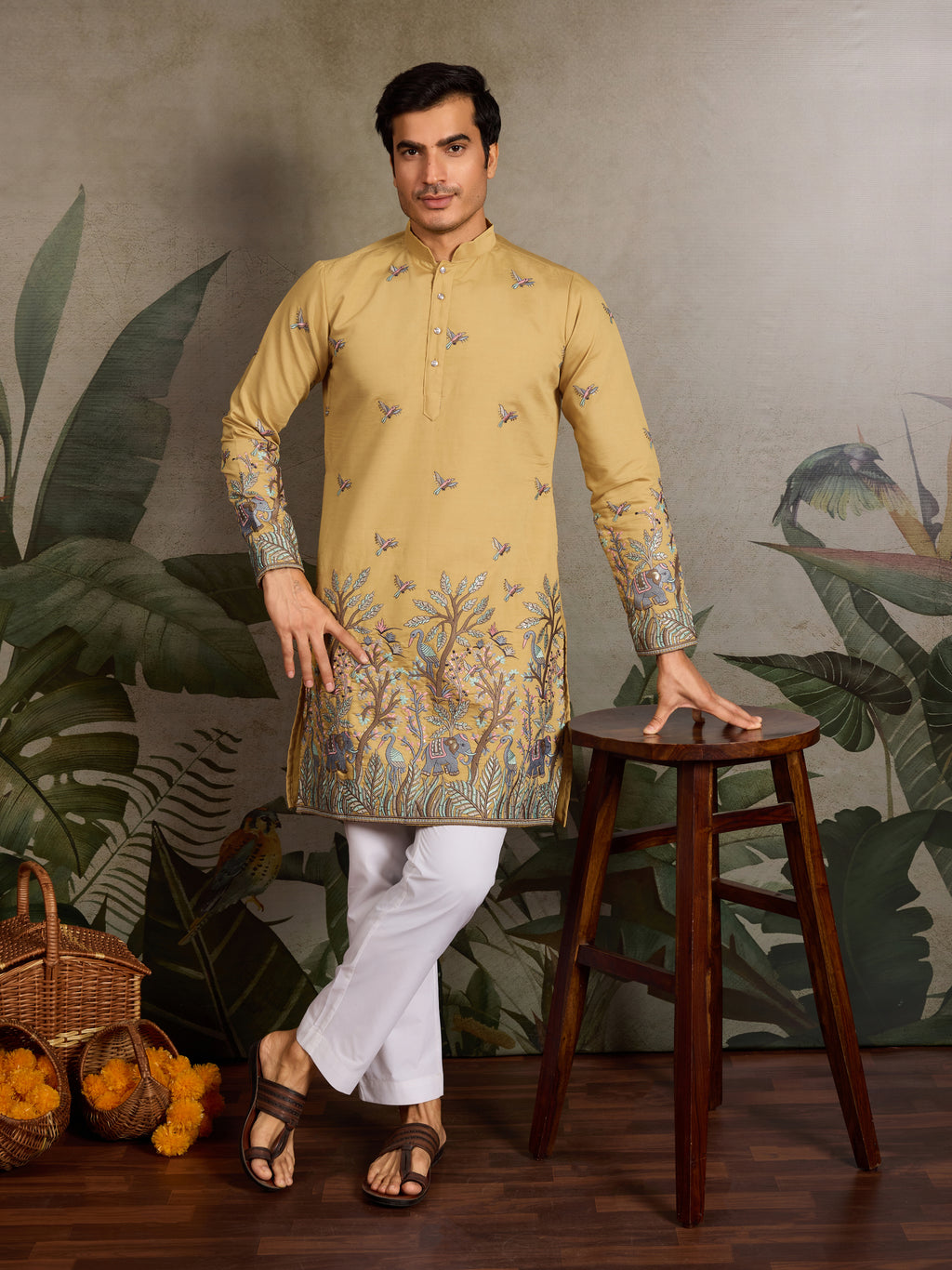 Haldi Ceremony Special Yellow Embroidered Kurta for Men
