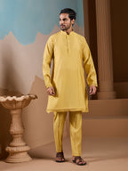 Haldi Ceremony Yellow Embroidered Koti Kurta Set for Mens