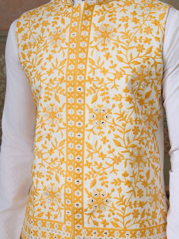 Haldi Special Yellow Koti with White Kurta for Mens
