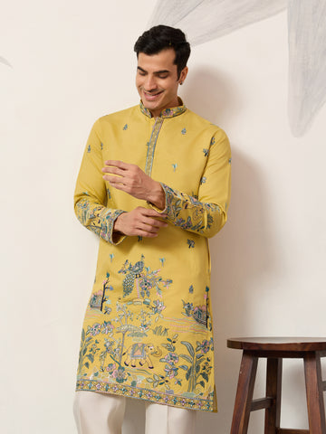 Elegant Haldi Yellow Mens Wear Kurta for Wedding Function
