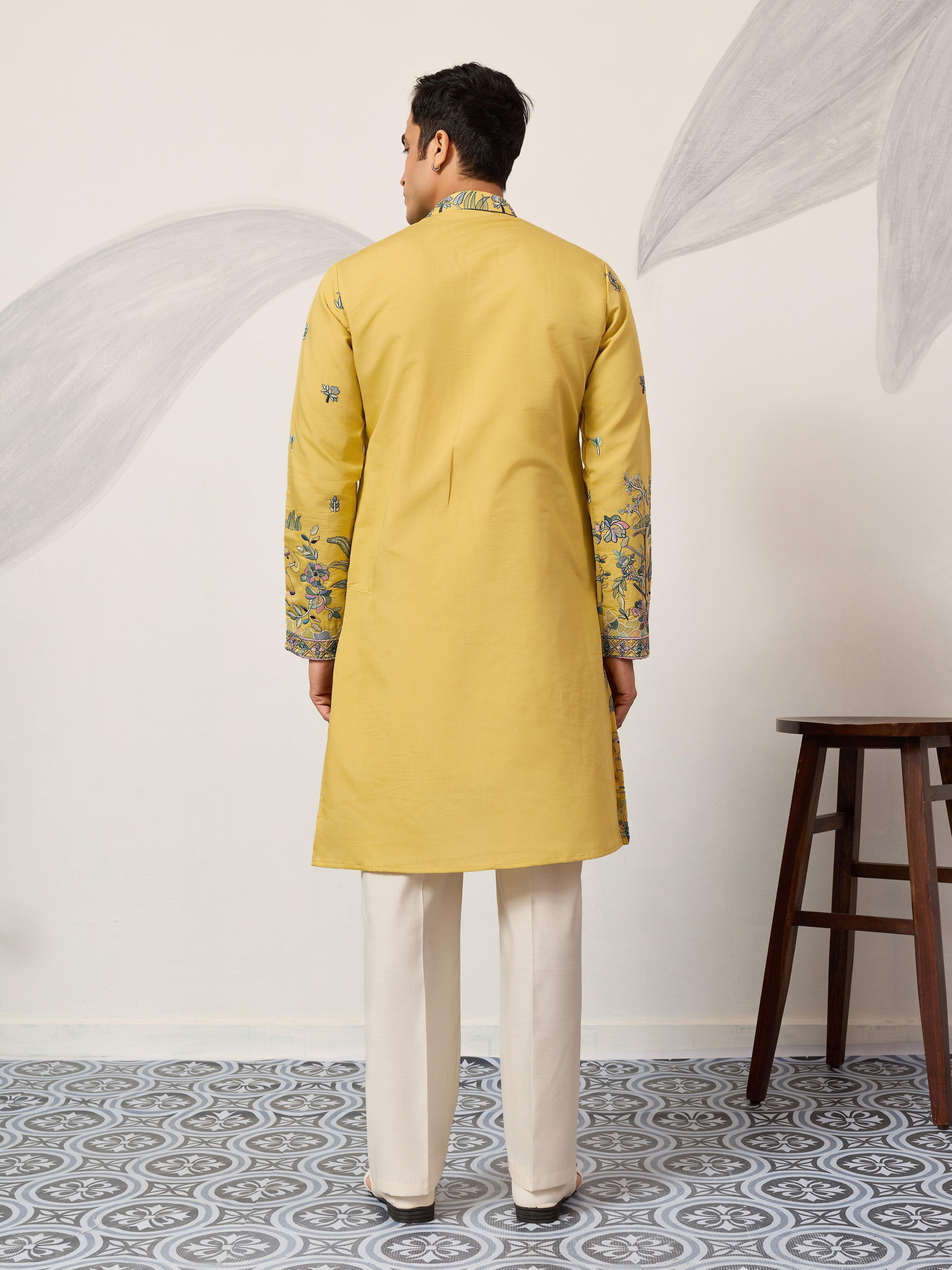 Elegant Haldi Yellow Mens Wear Kurta for Wedding Function