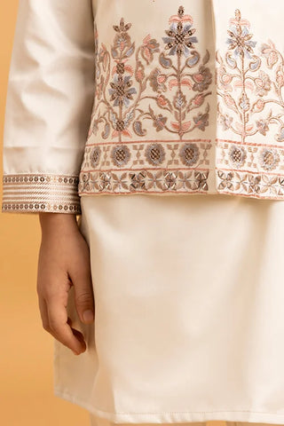 Premium White Mirror Work Koti Kurta Set for Boys