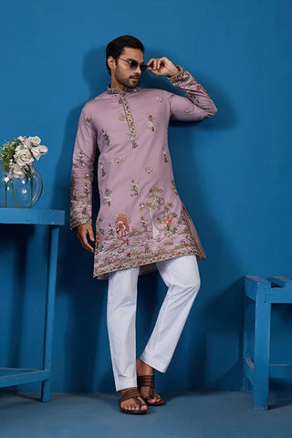 Heavy Embroidered Dusty Pink Kurta for Men