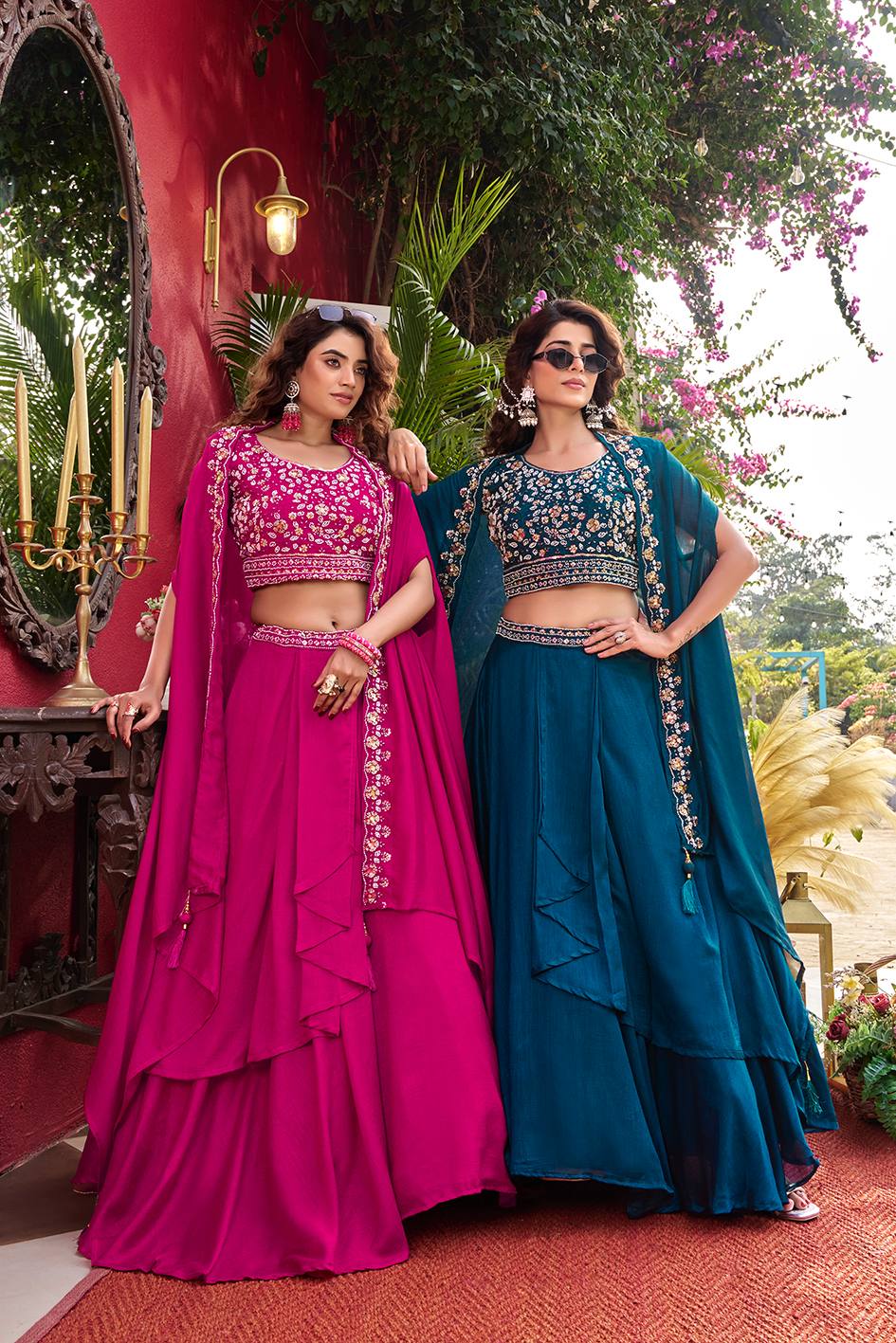 Premium Vichitra Silk Heavy Moti Beads Sequence Embroidery Lehenga Set
