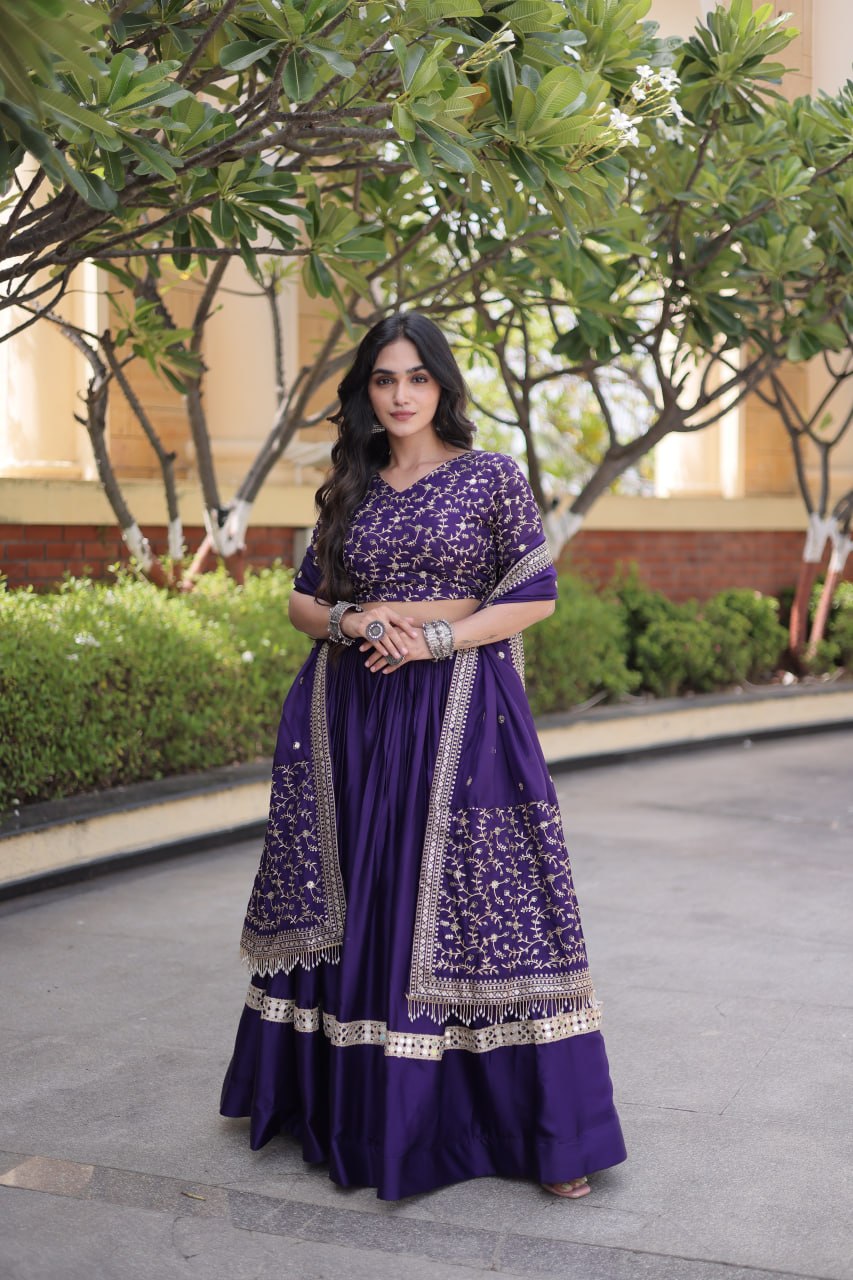 Royal Glory Satin Heavy Zari Sequins Work Lehenga Choli Set
