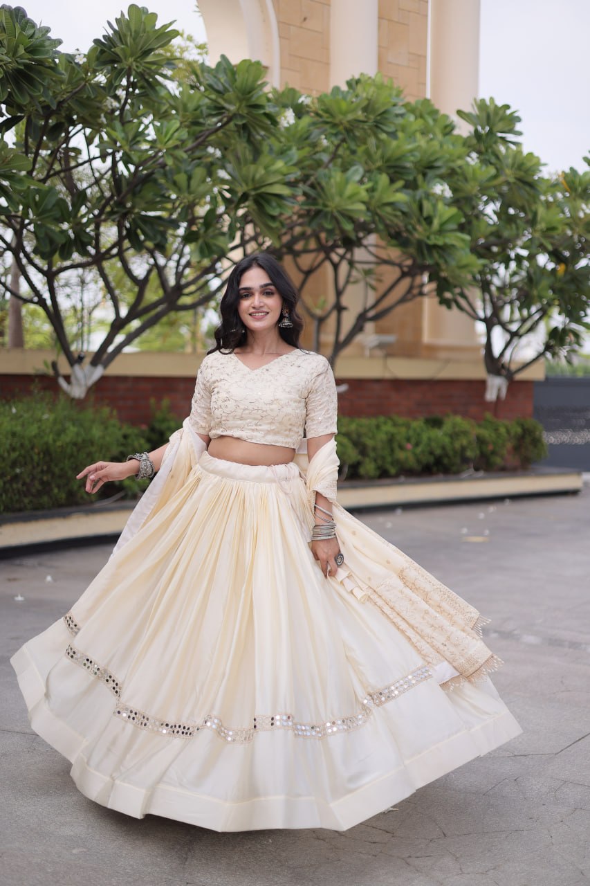 Royal Glory Satin Heavy Zari Sequins Work Lehenga Choli Set
