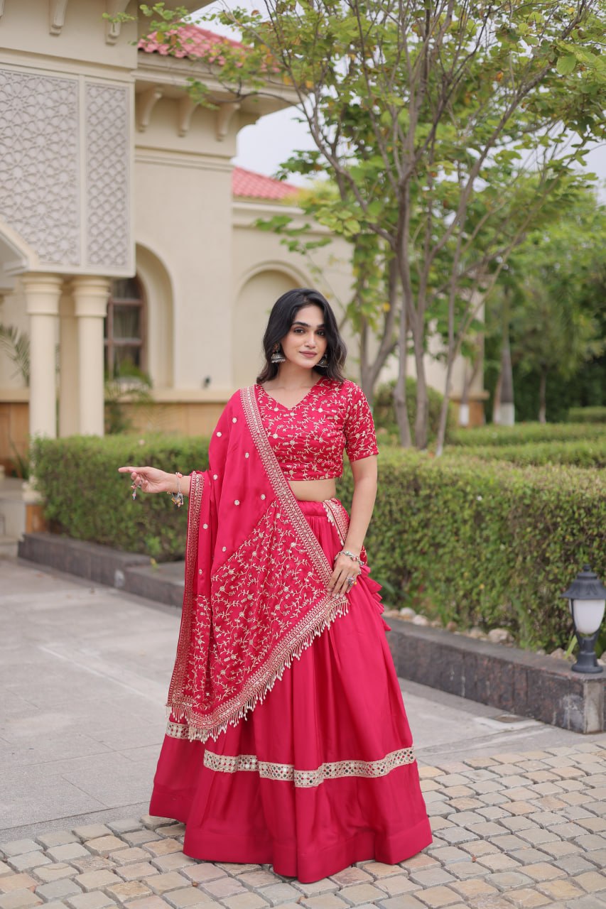 Royal Glory Satin Heavy Zari Sequins Work Lehenga Choli Set
