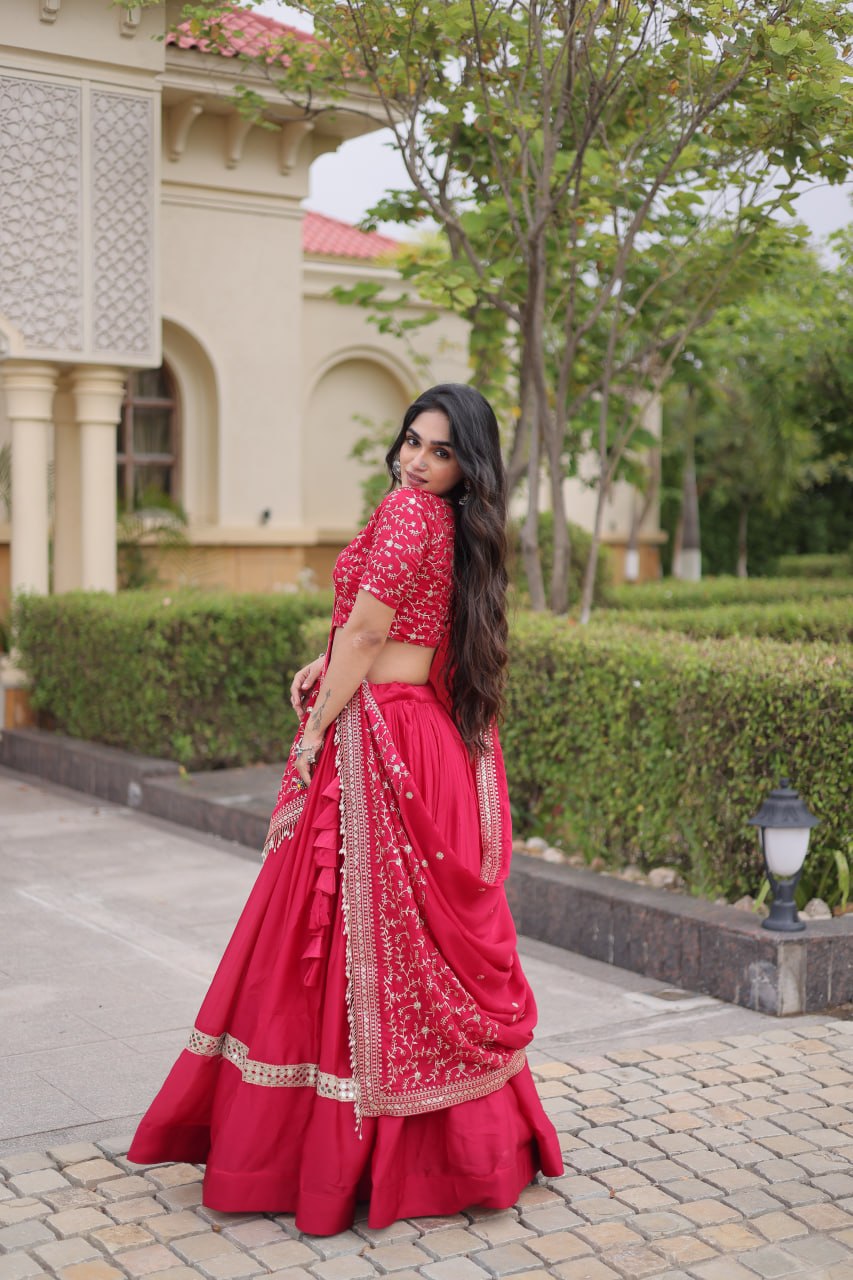 Royal Glory Satin Heavy Zari Sequins Work Lehenga Choli Set
