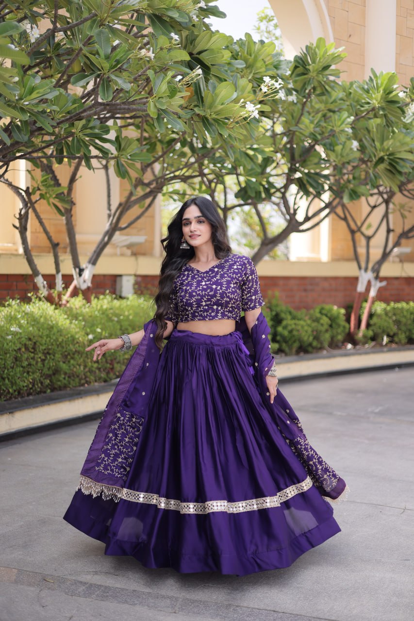 Royal Glory Satin Heavy Zari Sequins Work Lehenga Choli Set
