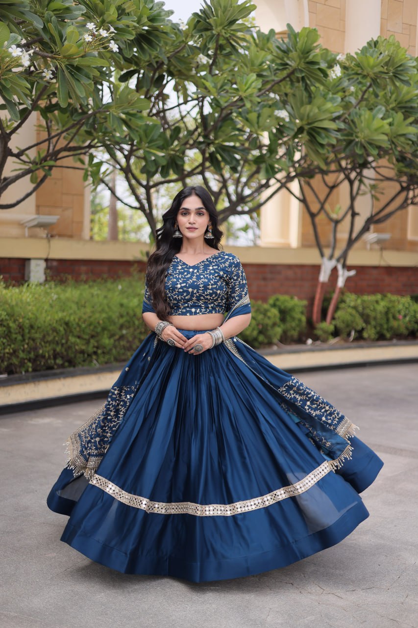 Royal Glory Satin Heavy Zari Sequins Work Lehenga Choli Set
