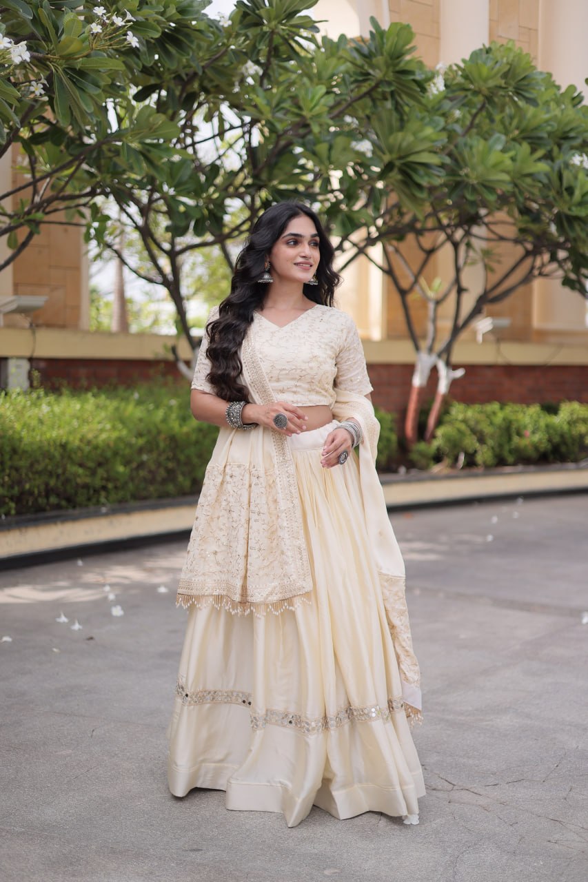 Royal Glory Satin Heavy Zari Sequins Work Lehenga Choli Set
