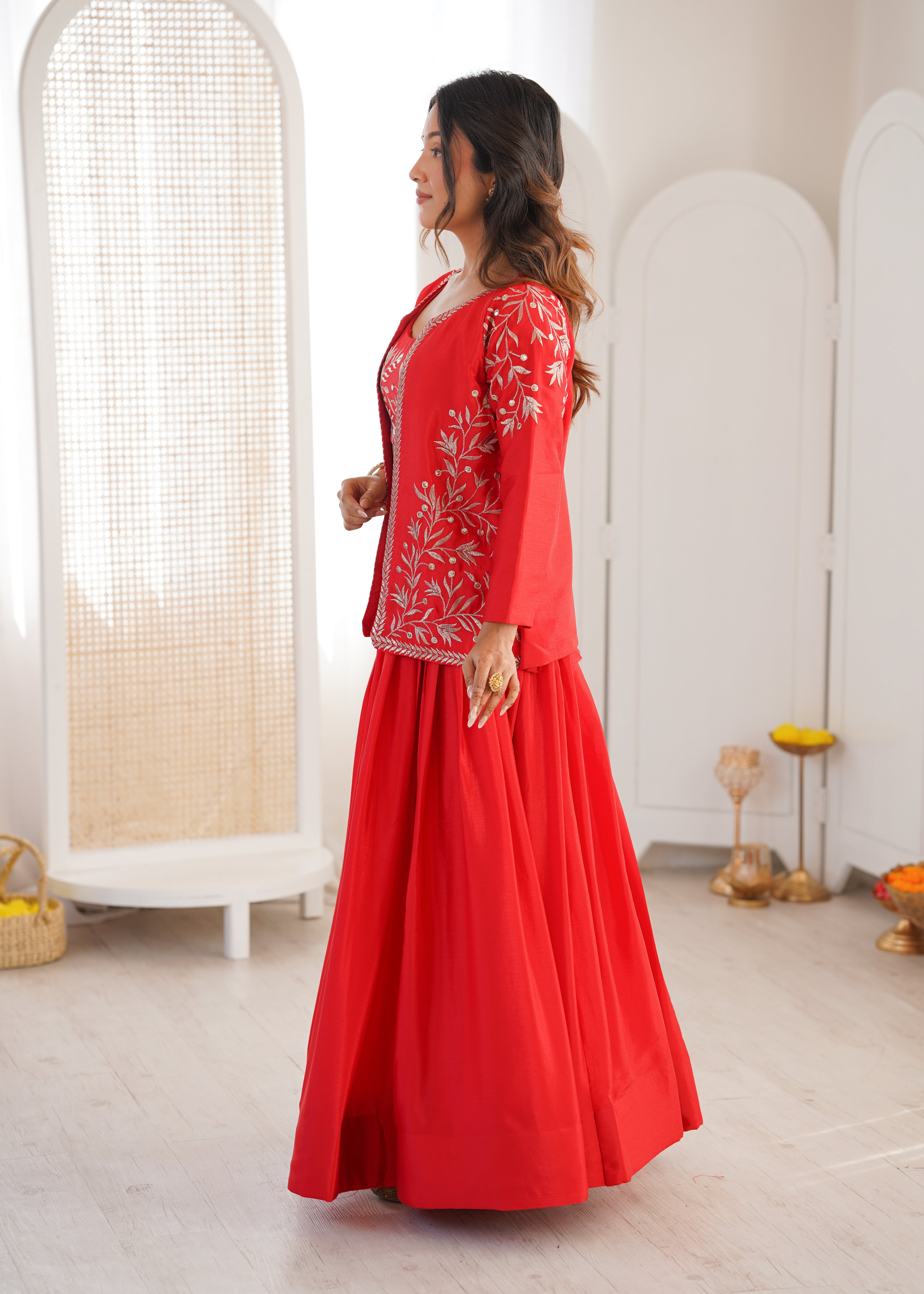 Orange Heavy Chinon Silk Matching Thread Sequin Lehenga Choli Set
