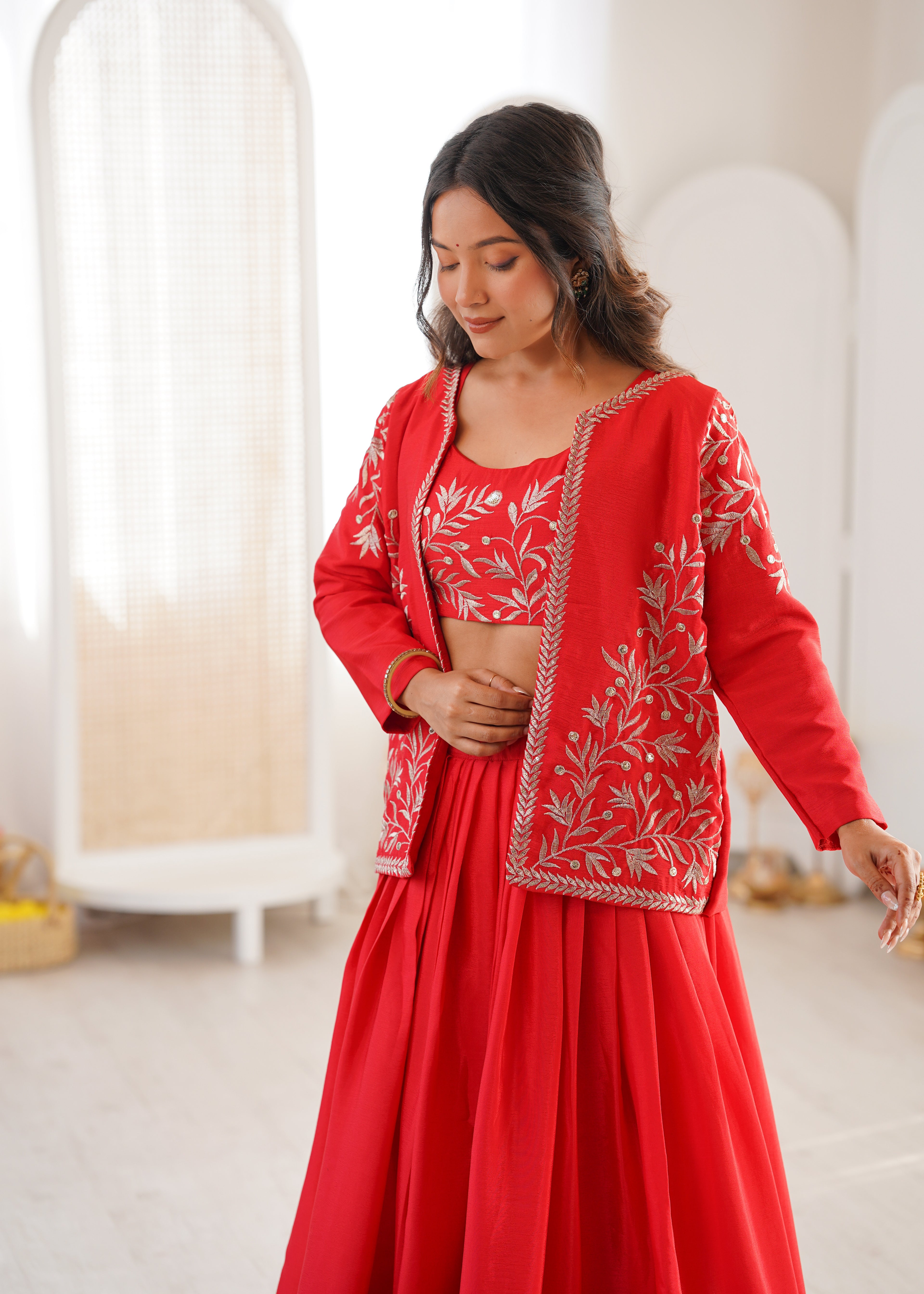 Orange Heavy Chinon Silk Matching Thread Sequin Lehenga Choli Set
