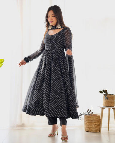 Digitally Printed Pure Georgette Anarkali Suit With Huge Flair Comes With Duppatta & Pant