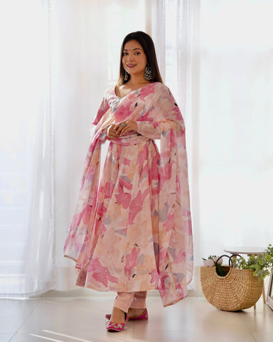 Digitally Printed Pure Georgette Anarkali Suit With Huge Flair Comes With Duppatta & Pant