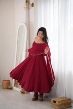 Exclusive Maroon Mal Chanderi 16 Kali Flared Anarkali Suit